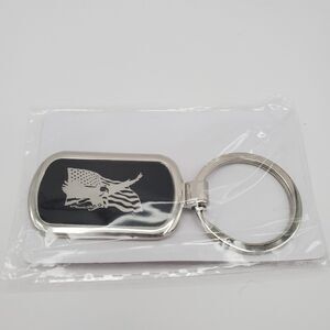 Eagle Key Chain Silver Tone Black and White 3.25" New